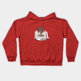 Coffee and reading - a cup of coffee steaming the words ' expand your mind read a book ' in front of a bookshelf Kids Hoodie